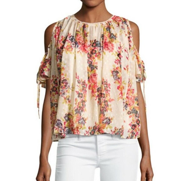Needle & Thread Prairie Rose Cold Shoulder Chiffon Blouse Sz US 0 Flaw (H - Picture 1 of 8